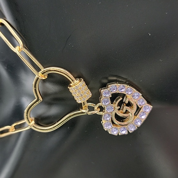 GG Heart Zipper Pull Charm Gold Purple Rhinestone - Picture 3 of 6